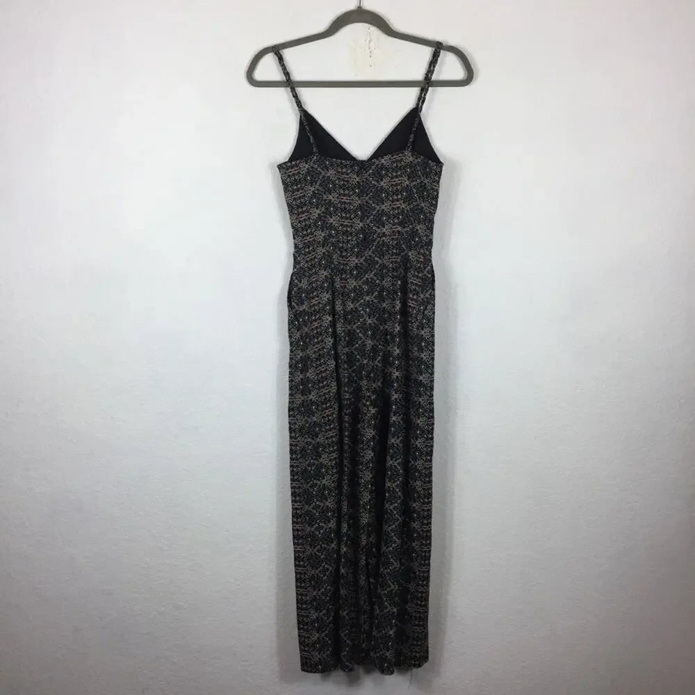NWT Zara Boho Woven Linen Printed Tribal Crop Wide Leg Jumpsuit XS